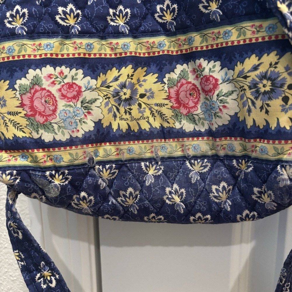 Vera Bradley Maison Blue Yellow Floral Backsack Drawstring Backpack Bag Purse - Picture 9 of 12